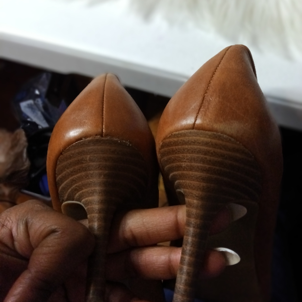 Coach Dorita Brown Leather Open Toe Heels - Picture 4 of 4